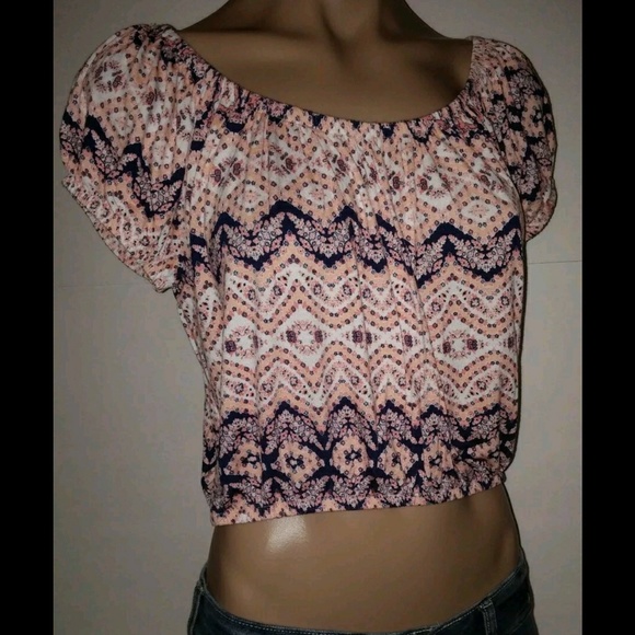 ABOUT A GIRL BELLY MIDRIFF OFF THE SHOULDER SHIRT - Picture 1 of 3